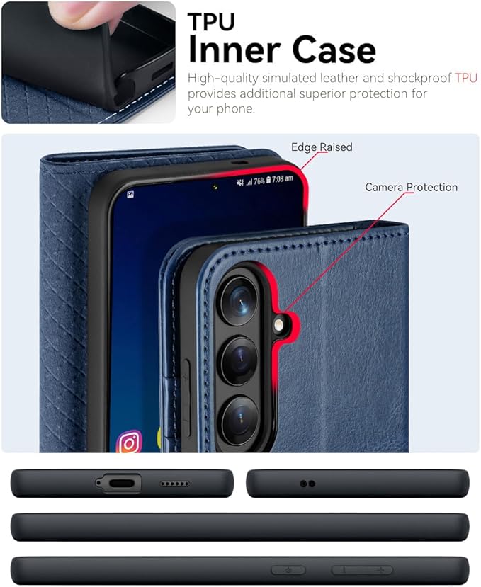 OCASE Compatible with Galaxy S25 FE Wallet Case, PU Leather Flip Folio Case with Card Holders RFID Blocking Kickstand [Shockproof TPU Inner Shell] Protective Phone Cover 2025, Blue