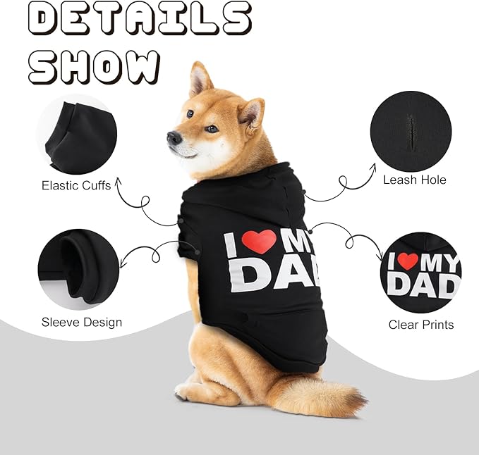 BAOBICUTE Dog Basic Hoodie Soft Dog Clothes Cold Weather Sweaters for Medium Large Dogs Cozy Fabric Warm Sweatshirt with Leash Hole (I Love My MOM, XS (Back: 10",Chest: 14.8"))