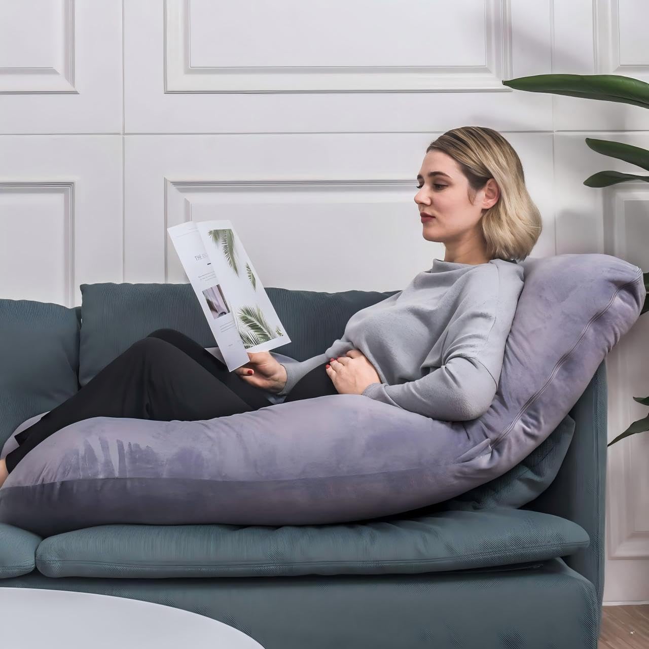 U-Shaped Pregnancy Pillow 57-inch Full Body Maternity Pillow for Sleeping, Back, Hip & Belly Support – Grey Pillow with Removable Washable Cover for Side Sleepers
