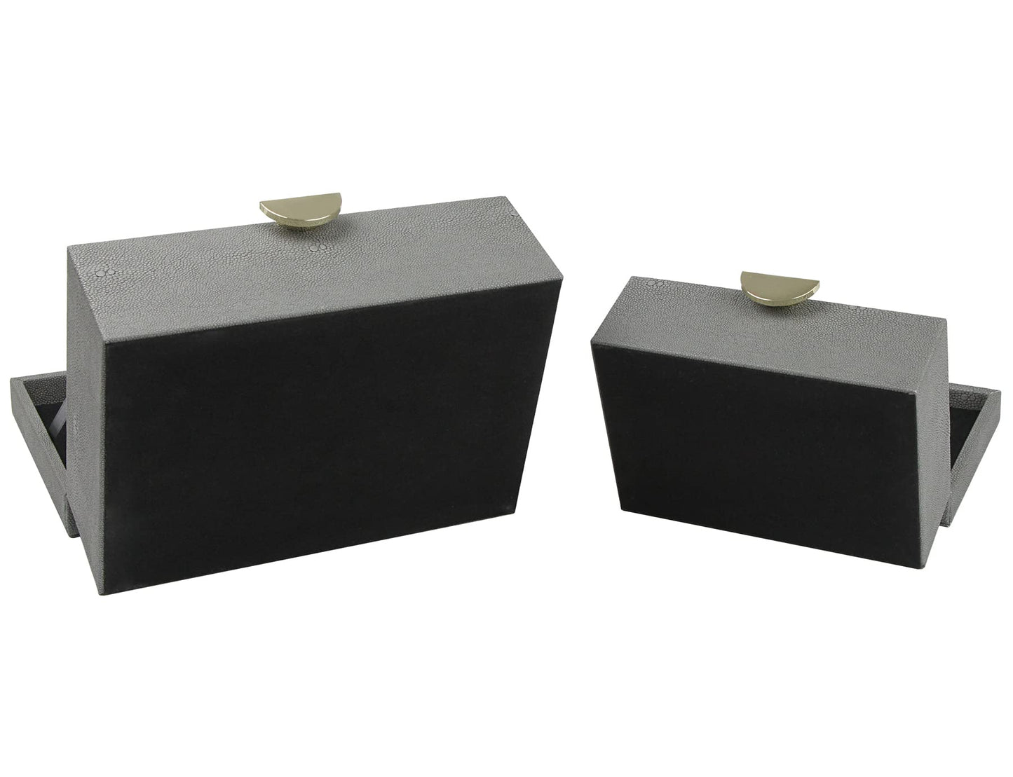 HofferRuffer Faux Leather Jewelry Boxes, Decorative Boxes Storage Accessory Organizer with Gold Hardware Decor, Classic Vegan Leather Set of 2 Pieces (Dark Grey)
