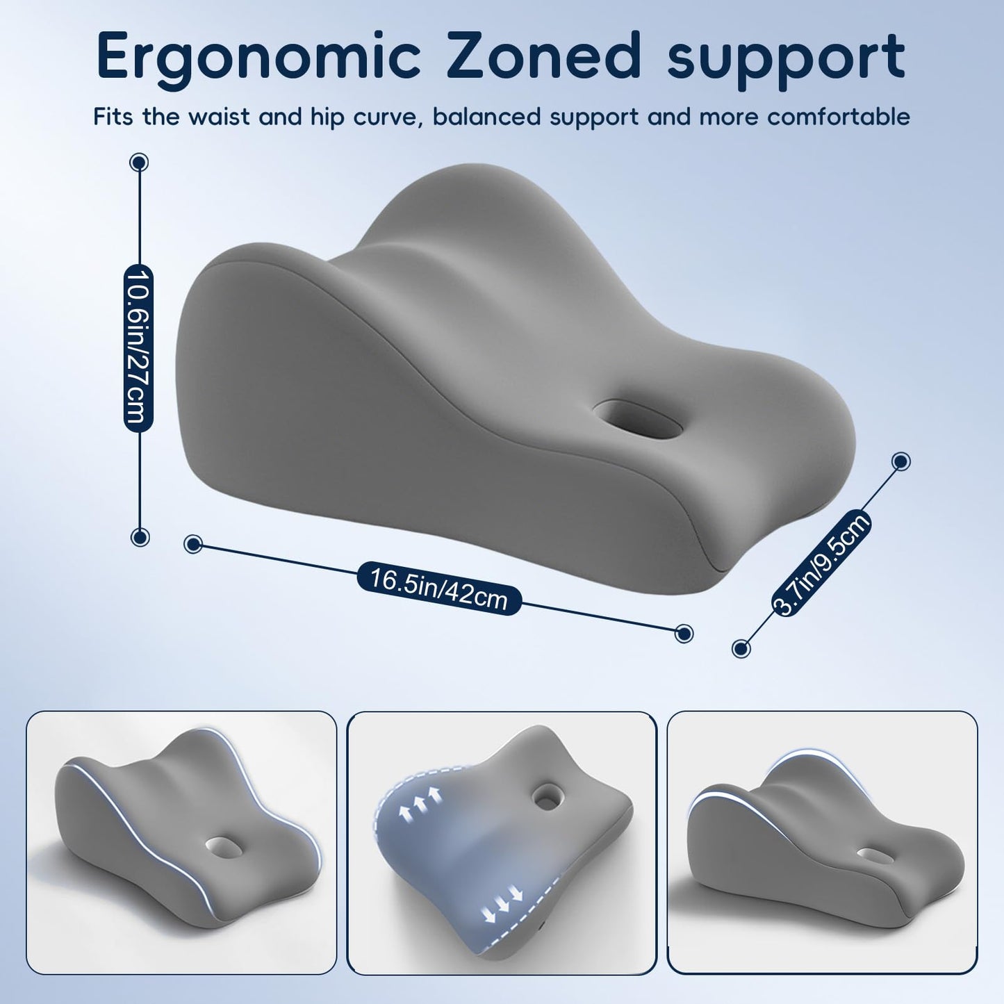 Flewbow Natural Latex Wedge Pillow Ergonomic Support Cushion for Back, Waist & Leg Relief - Multi - Functional Body Positioner, Grey