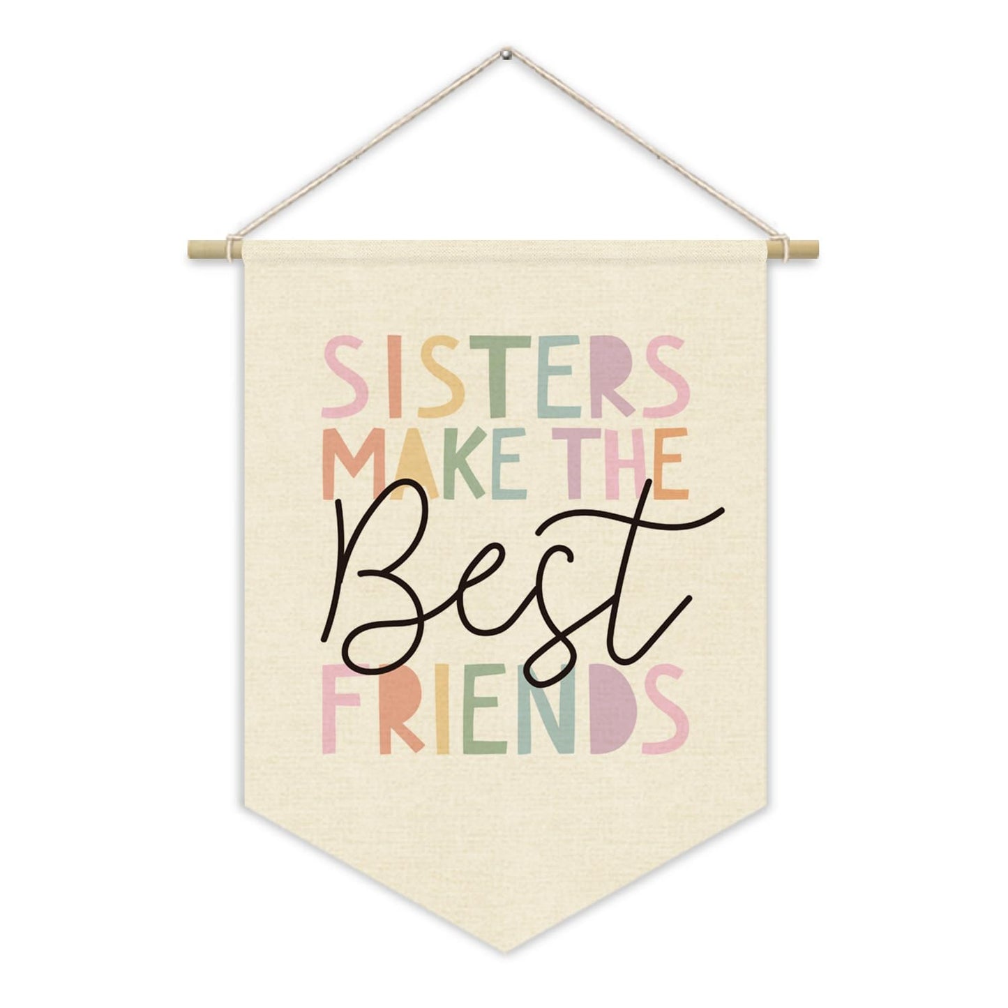 XYDEG Girls Room Wall Art Decor,Cute Toddler Girl Room Pink Nursery Bedroom Playroom Canvas Banner Decorations,Sisters Make The Best Friends Wall Hanging Pennant Flag Banner for Teen Little Girls