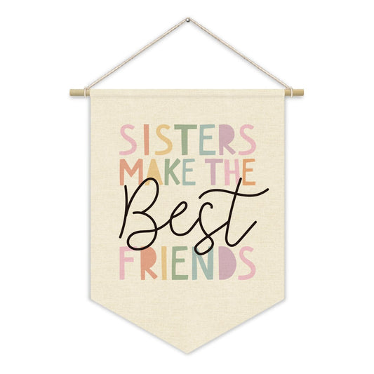 XYDEG Girls Room Wall Art Decor,Cute Toddler Girl Room Pink Nursery Bedroom Playroom Canvas Banner Decorations,Sisters Make The Best Friends Wall Hanging Pennant Flag Banner for Teen Little Girls