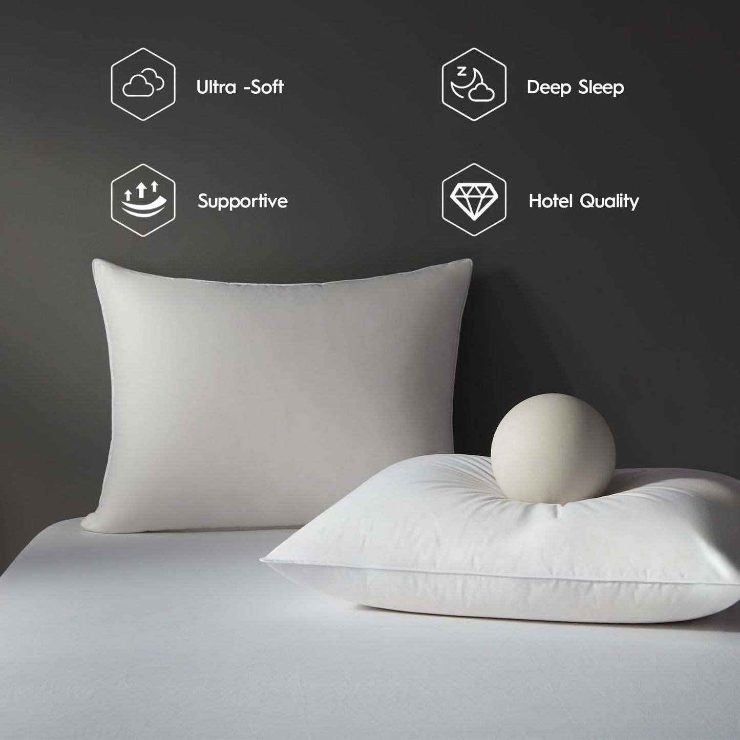 Globon Medium Firm Down Pillow Queen Size, Premium Down and Feather Filled Bed Pillow for Sleeping, 100% Cotton Shell 430 TC 600 Fill Power, Hotel Collection Down Feather Pillow 20" x 30" 1 Pack