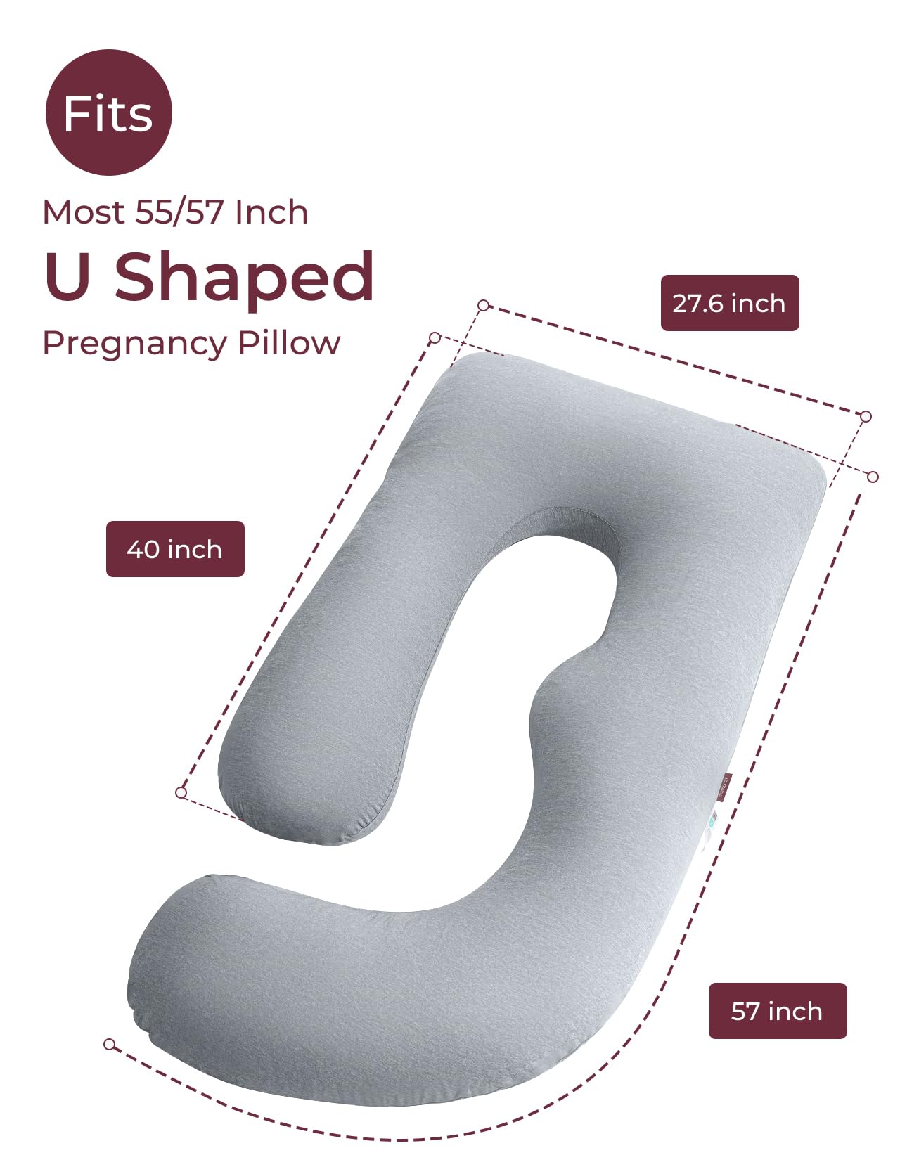Momcozy Cooling Cover for Pregnancy Pillows, U-Shaped Full Body Maternity Pillow for Side Sleepers 57 Inch - Support for Back, Hip, Belly, Legs for Pregnant Women, Pillowcase Only