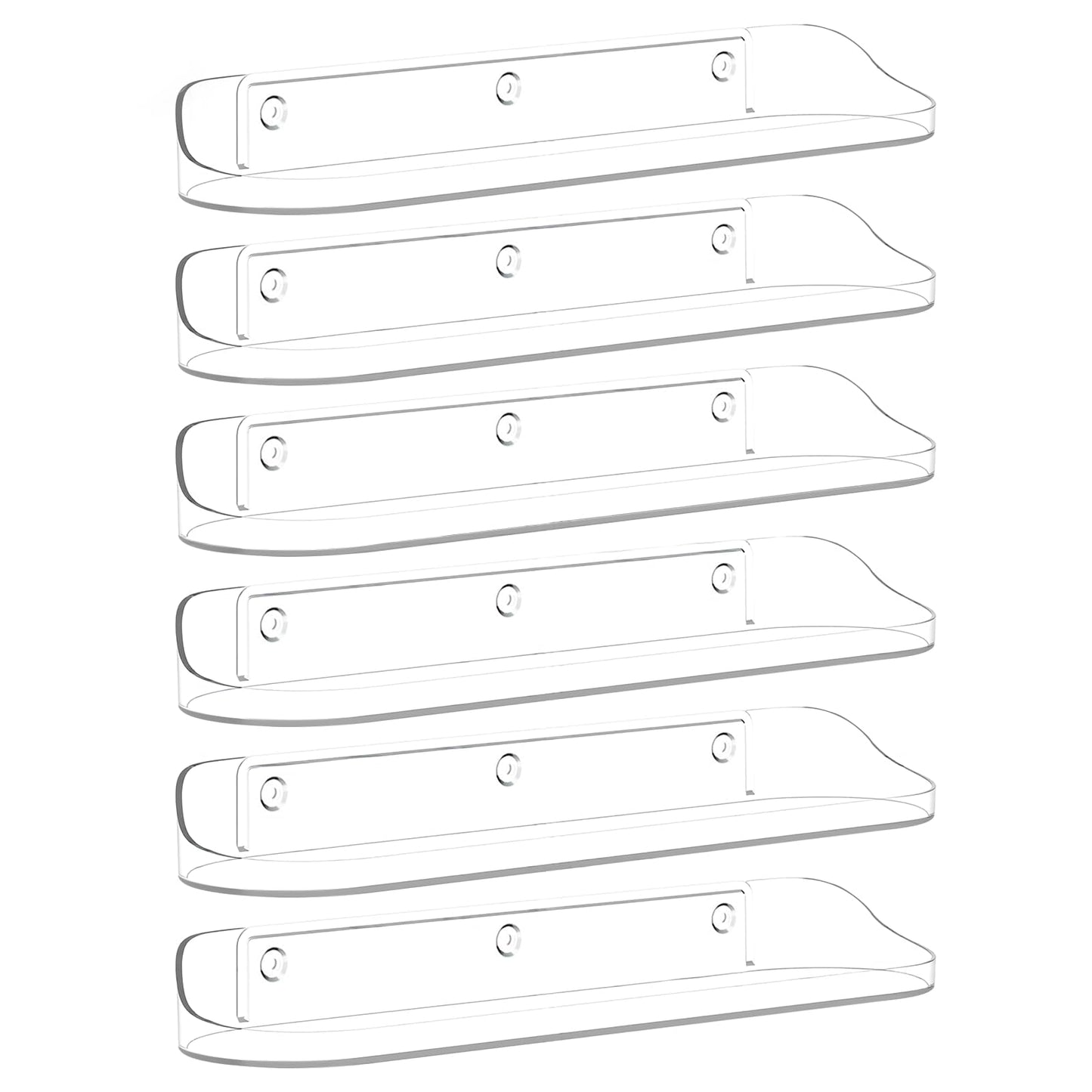 SpaceWhisper Floating Shelves for Wall, 6-Pack 15" Wall Shelves for Bathroom, Bedroom, Kitchen, Living Room, Display Hanging arcylic Shelf Organizer for Book, Picture Ledge, Room Decor (Clear)