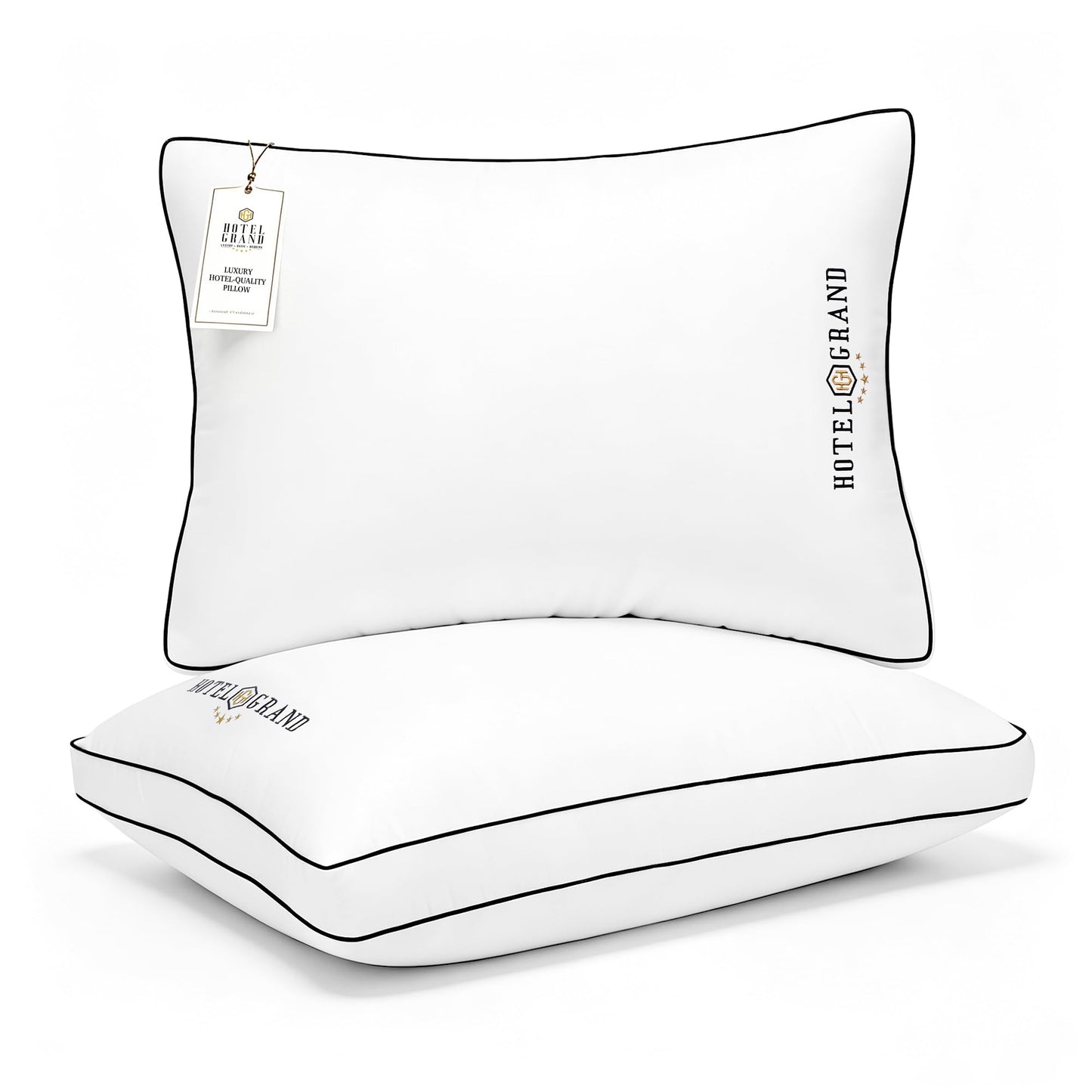 Hotel Grand King Pillows Set of 2, Gusseted Firm Support Down Alternative Pillows for Side, Back or Stomach Sleepers, 400 Thread Count 100% Cotton Cover, 18x36 Inches