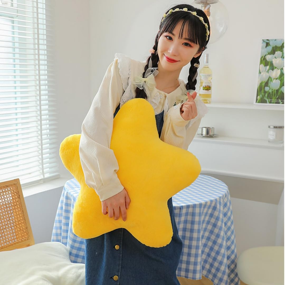 damdos 20" Soft Faux Rabbit Fur Star Throw Pillows, Decorative Star Shaped Throw Pillow Sofa Bed, Star Plush Floor Cushion Room Decor Pillow Bedroom Living Room (Yellow)