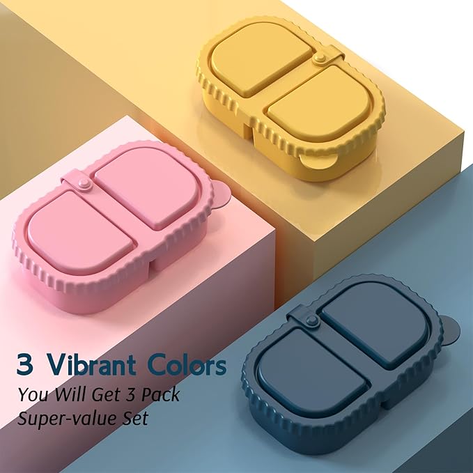 ICEROYCE 3 Pack Reusable Silicone Snack Containers with Lids, Meal Prep Containers 2 Compartments, Portable Silicone Food Storage Box for Picnic, Lunch, Office (3)