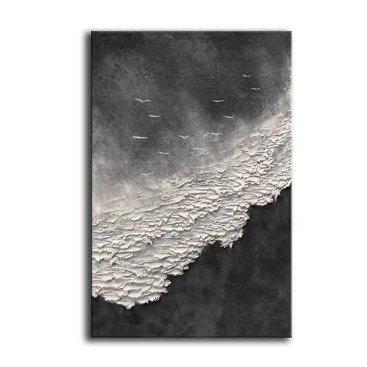YaSheng Art - Thick Texture Abstract Oil Painting Hand-Painted sea wave Black and White Wall Art Minimalist modern Art Paintings Home Living room Room Dining Room Bedroom Wall Decorative Art Oil Painting 24x36inch