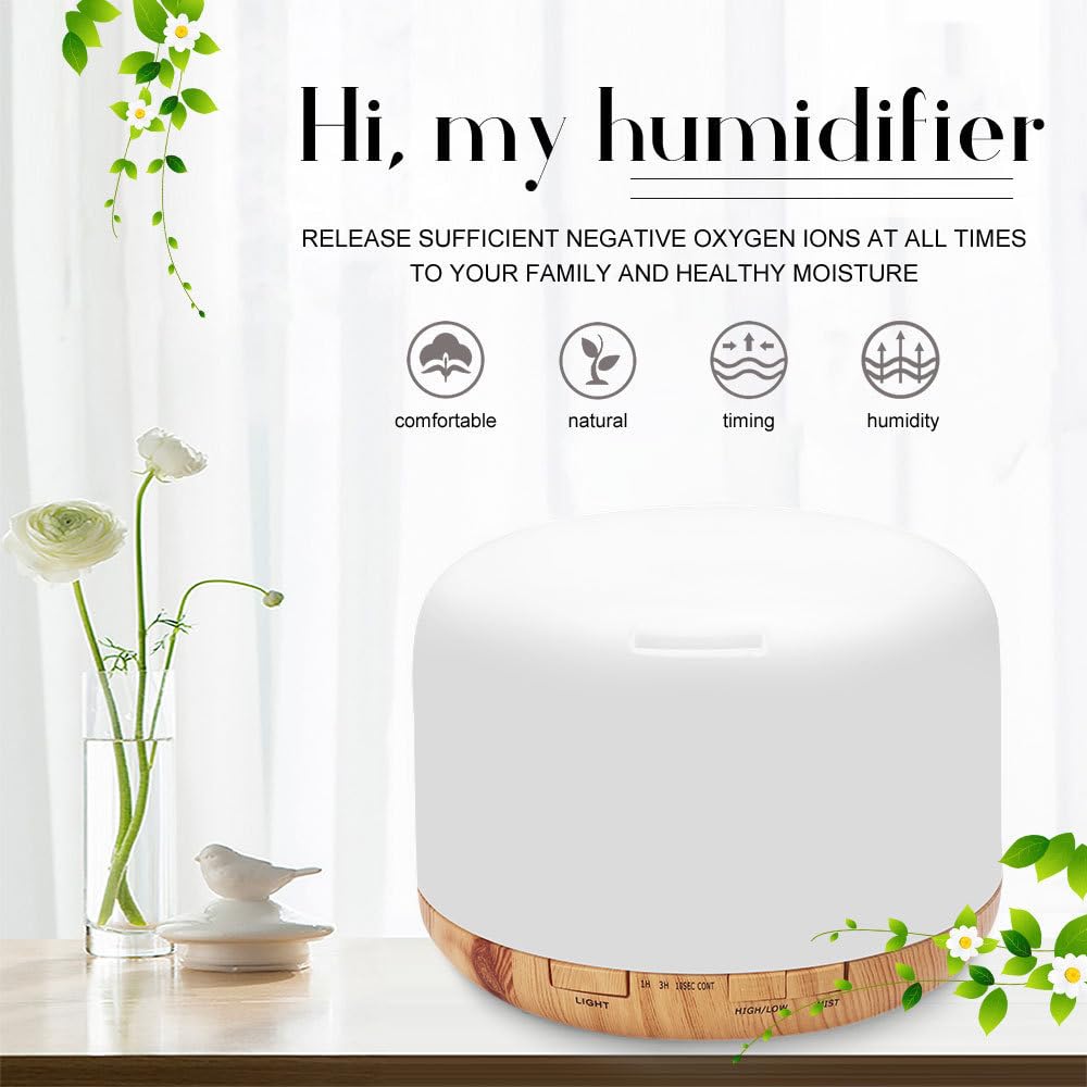 LSLCQW 500ml Essential Oil Diffuser with Remote Control, Premium Ultrasonic Aromatherapy Diffusers Scent Humidifier Vaporizer Auto-Off Timer for Large Room Home, Yellow (Light Woodgrain)