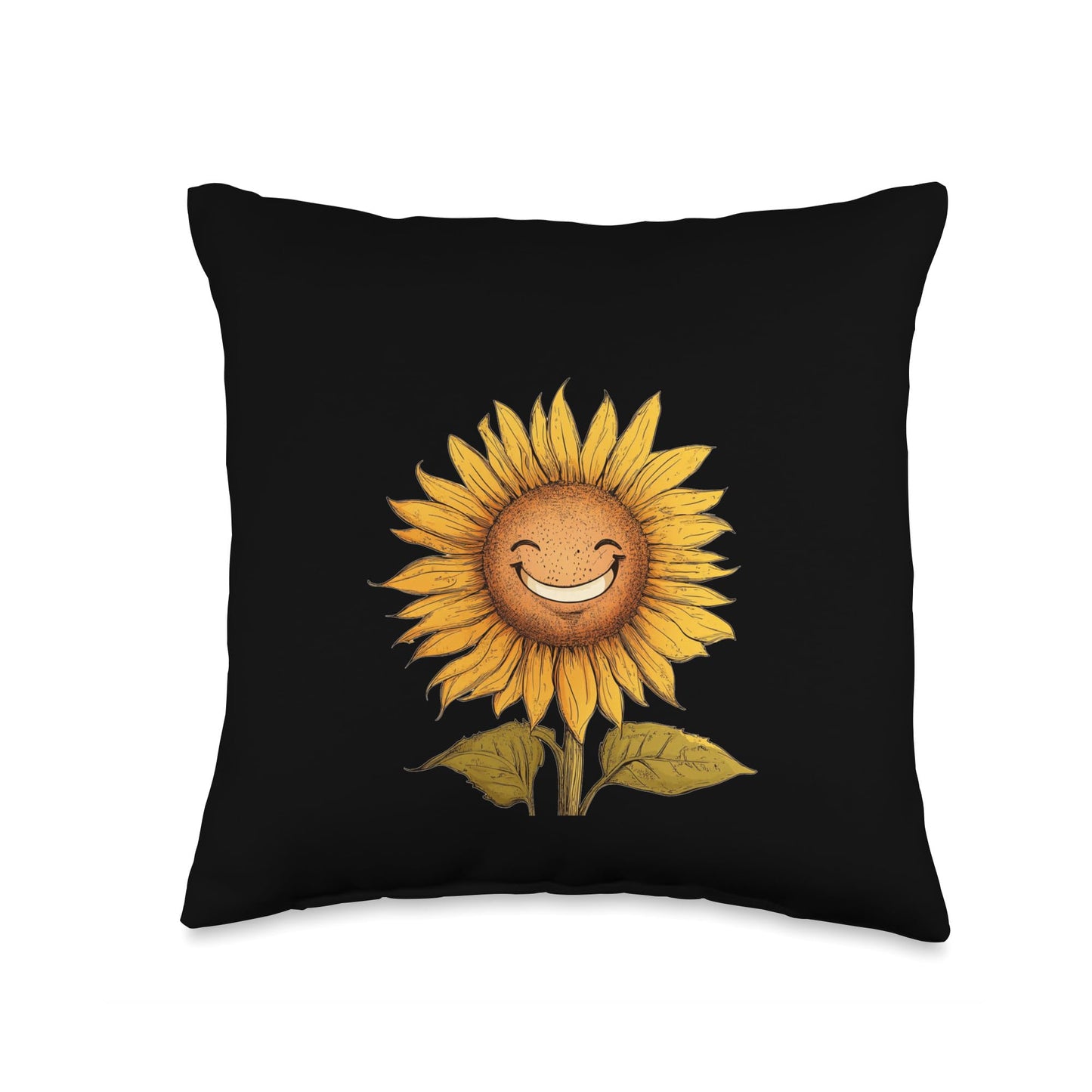 Happy Smiling Sunflower Throw Pillow
