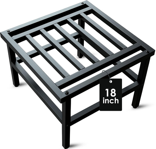 Hongsane Plant Stand Indoor Outdoor,18 Inch Square Metal Plant Stands Riser,Heavy Duty Wrought Iron Pedestal Holders for Large Flower Pot,Outside Rust-Proof Black Flower Display Shelf for Patio,1-Pack