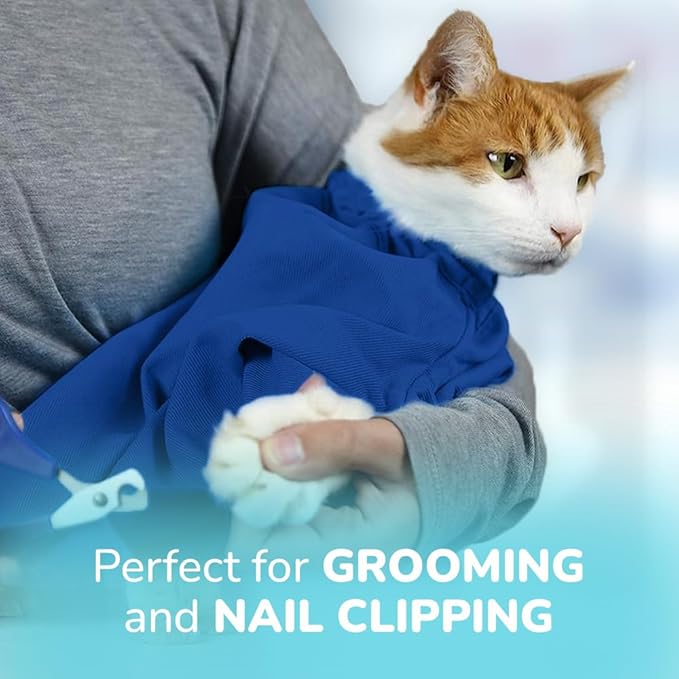 Cat-in-the-Bag Cozy Comfort Carrier - Small Cobalt Blue Cat Carrier Soft for Grooming, Vet Visits, Medication Administration, Dental Care, Nail Trimming, and Car Travel