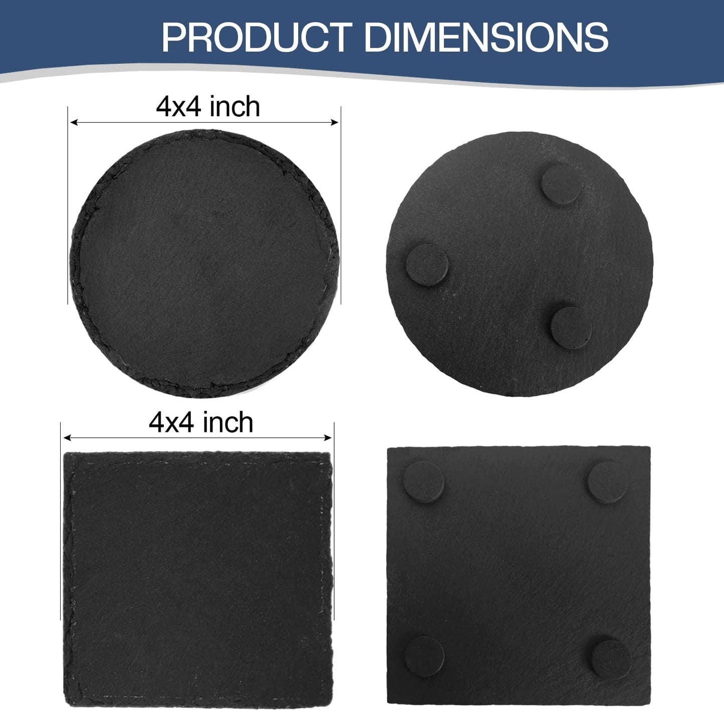 24 Pieces Slate Coasters, Diameter Size 4 inch Black Coasters Stone Coaster Set, Perfect for use in Your Home, Office, Kitchen,bar,Christmas or Anywhere.（12 Square Pieces+12 Round Pieces）