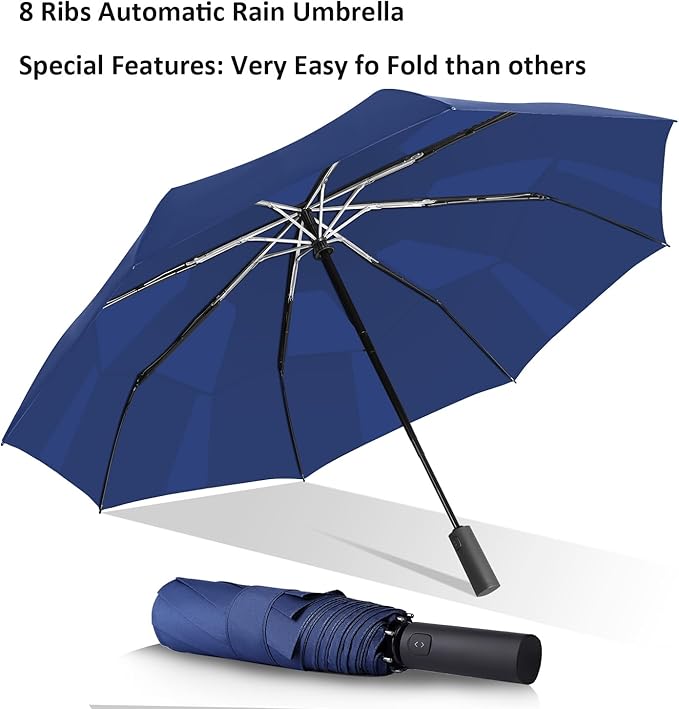 BAODINI Windproof Umbrella for Rain Folds Easily Automatic Open Close 46 inch Compact Travel Portable Umbrella for Men and Women