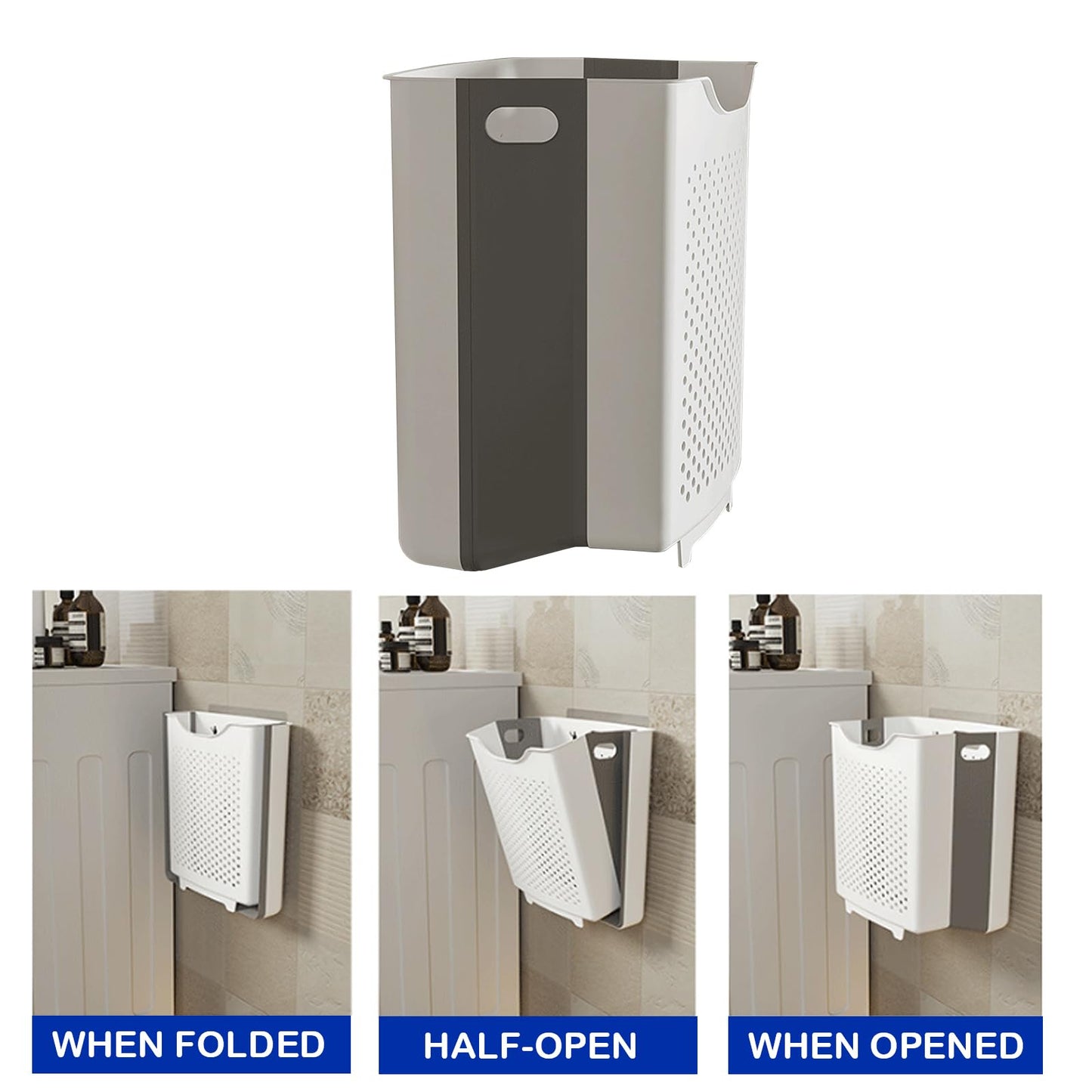 Collapsible Laundry Basket, Wall Mounted Hamper with Handle, Space-Saving Foldable Storage Dirty Washer Organizer, Hanging Multi-function Container for Home, Dorms, RVs, 11 x 6.3 x 11.4 Inch
