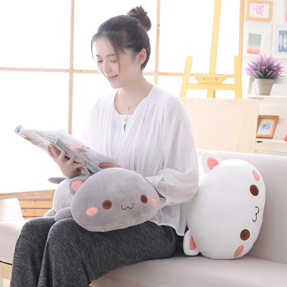 Jensquaify Cat Plush Hugging Pillow, Soft Kitten Cat Stuffed Animals Toy Gifts for Kids (Grey Squint Eyes, 25.5")