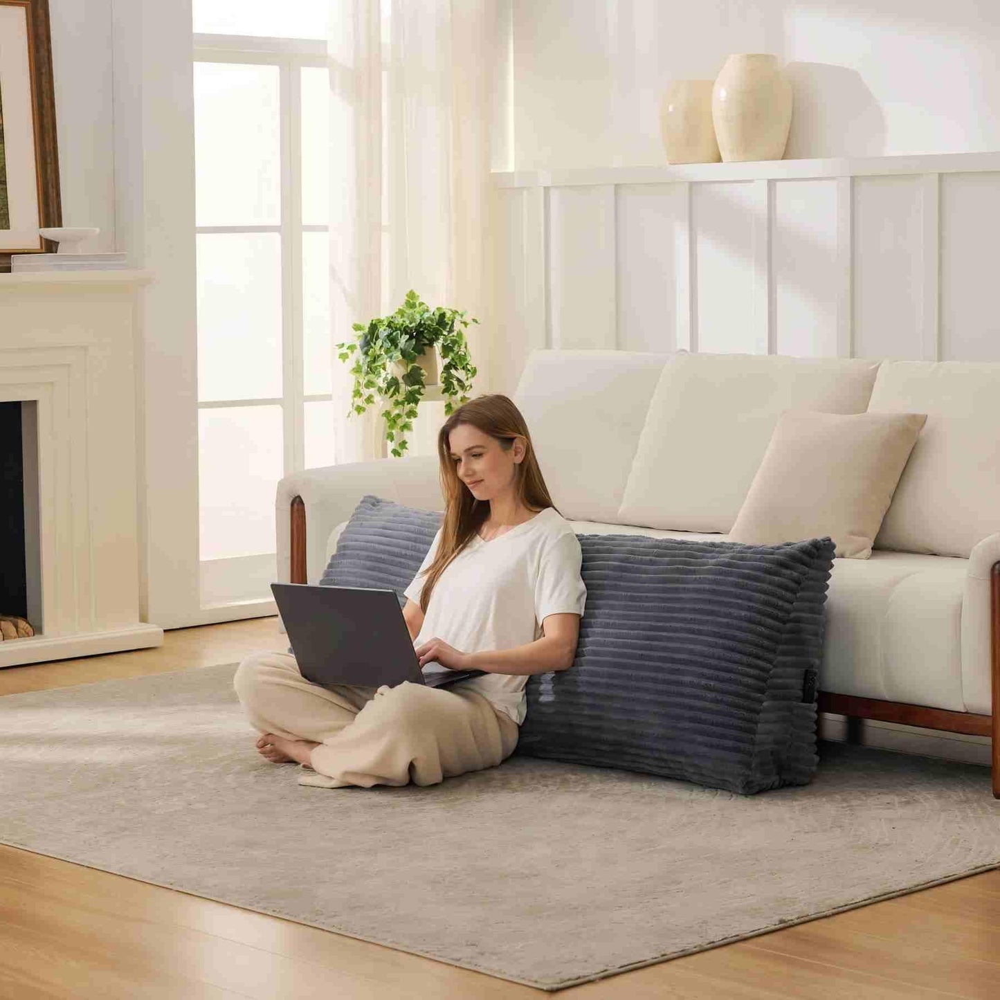 Zonamat Headboard Pillow Queen, Headboard Wedge Pillow, Back Rest Pillows for Sitting, Reading, Working, Triangle Pillow with Removable Cover, Daybed Pillows for Bed Dorm Sofa, Dark Grey