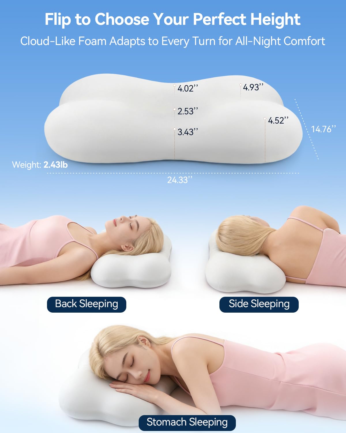 COMFYPIL Cervical Pillow for Neck Pain Relief, Ergonomic Contour Memory Foam Pillow for Side Back Stomach Sleepers, Deep Sleep Pillow for Cloud-Soft Shoulder Support with Cooling Pillowcase, White