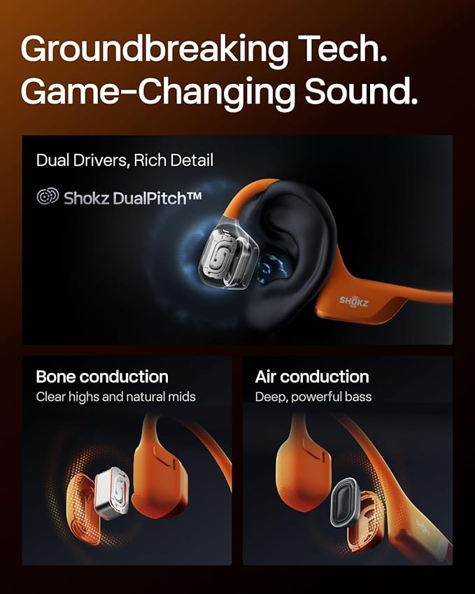 SHOKZ New OpenRun Pro 2- Bone Conduction Headphones, Open-Ear Bluetooth Wireless Sport Earphones for Running, Workouts - Sweat Resistant, Secure Comfortable Fit -Deep Bass, Smart Mic, Reflective Strip