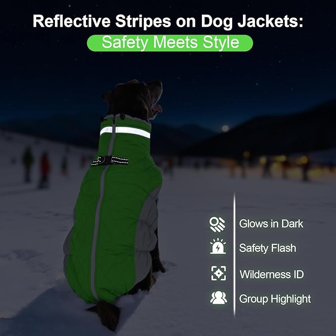 OUOBOB Warm Dog Coats For Large Dogs, Waterproof Dog Jacket With Harness, Zipper Clousure, Fleece Lining, Turtleneck, For Cold Weather Outdoor Walks, Pet Snowsuit For Beagle, Cocker Spaniel, Corgi- XL