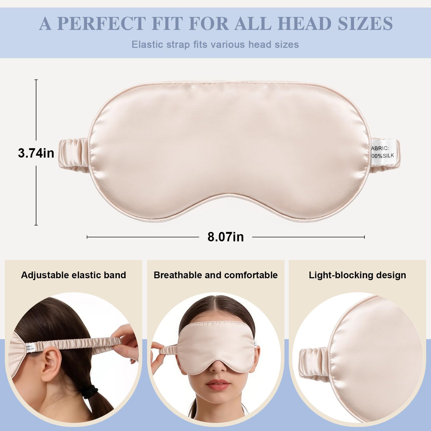Doitory Silk Sleep Mask,Eye Mask for Sleep Women Men,Mulberry Sleeping Mask with Adjustable Strap,Blindfold Blackout Eye Mask for Travel and Full Night's Sleep,Nap