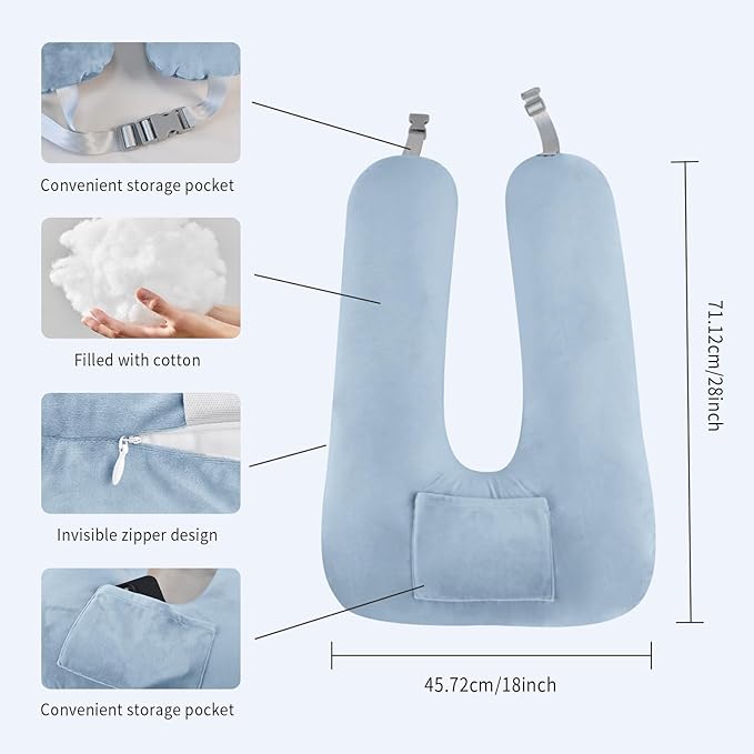 Car Pillow for Kids, Travel Pillow for Car, Toddler Travel Pillow for Sleeping Carseat Pillow for Adults, Removable and Washable Covers, Long Car Ride Essentials, Blue-Skin-Friendly