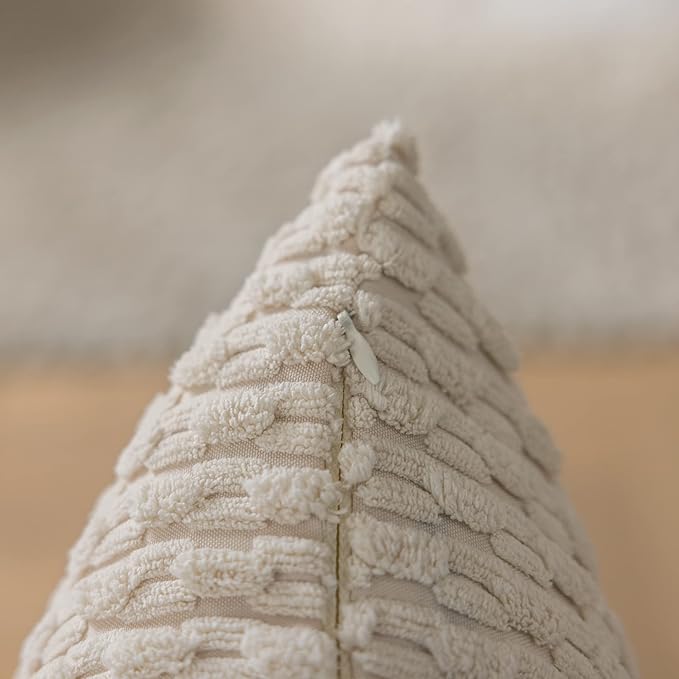 Kevin Textile Euro Sham Pillow Covers 28x28 Inch 2 Packs Soft Boho Striped Corduroy Decorative Throw Pillows for Living Room Couch Bed Sofa Rustic Farmhouse Home Decor 71x71cm Cream White
