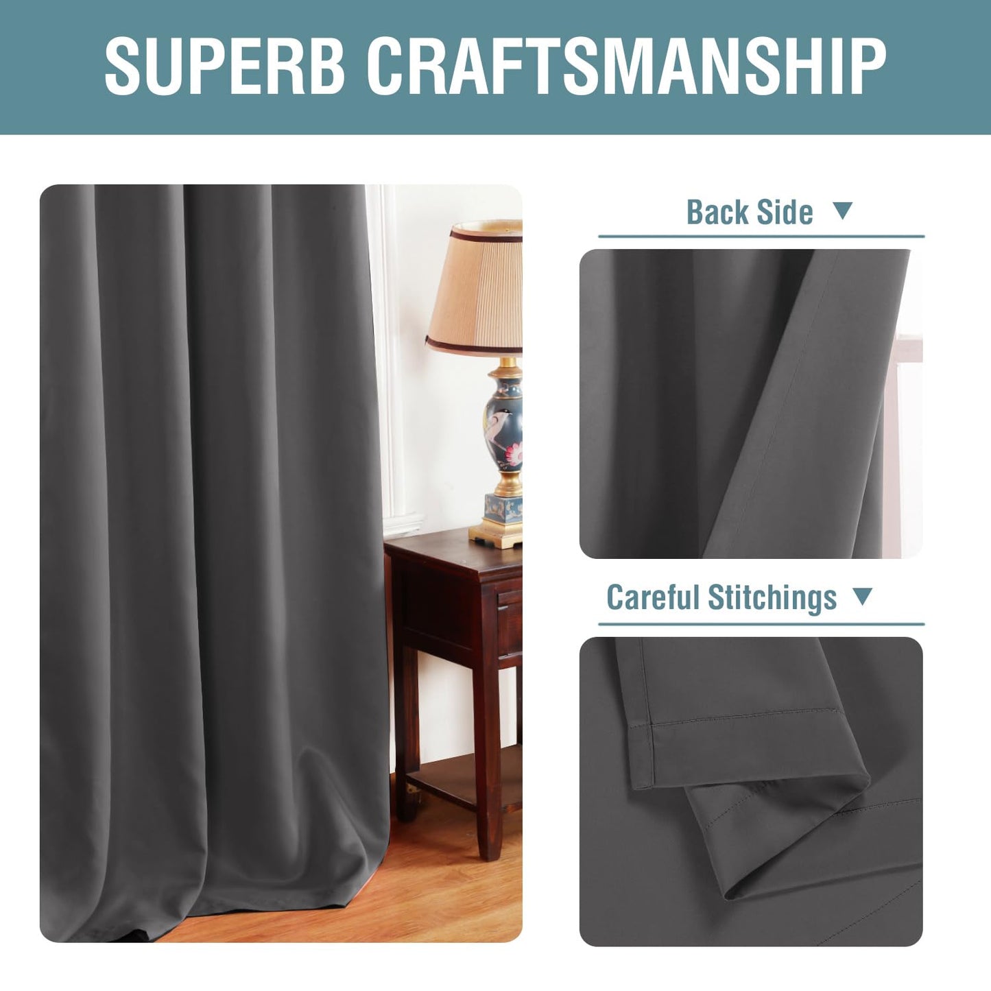 H.VERSAILTEX Microfiber Blackout Grey Curtains for Patio Door Thermal Insulated Living Room Curtains, Room Darkening Noise Reducing Blackout Curtain for Bedroom, Charcoal Gray (1 Panel), 52'W x 96'L