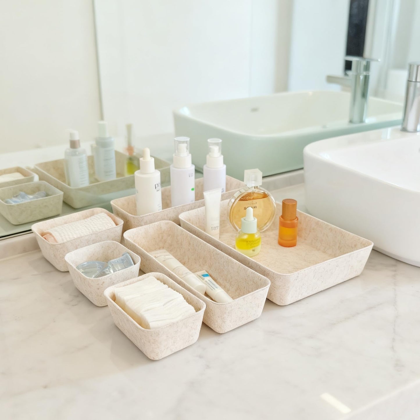 TTUGTTUG 8-Piece Felt Drawer Organizer Set in 4-Sizes, Made from Eco-Friendly Material for Vanity, Makeup, Desk, Office, Kitchen, and Nightstand, Oatmeal
