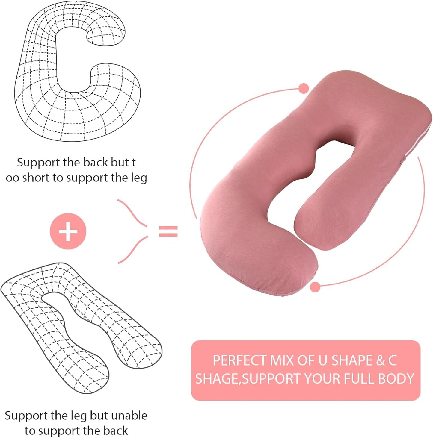 Elover Cooling Pregnancy Pillows for Sleeping,U Shaped Full Body Pillow with Removable Cover,Pregnant Women Must Haves,Maternity Essential,Cooling Pink