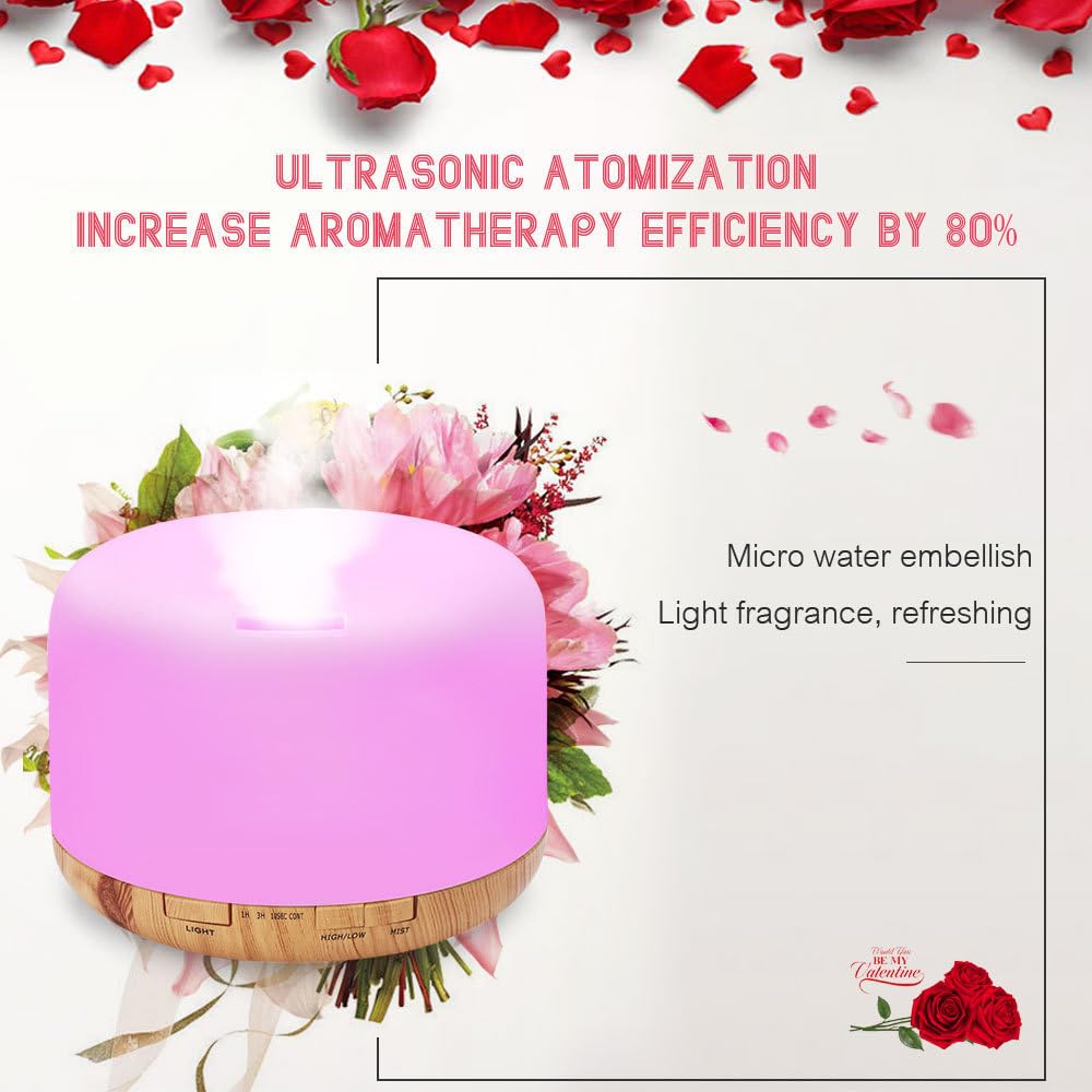 LSLCQW 500ml Essential Oil Diffuser with Remote Control, Premium Ultrasonic Aromatherapy Diffusers Scent Humidifier Vaporizer Auto-Off Timer for Large Room Home, Yellow (Light Woodgrain)