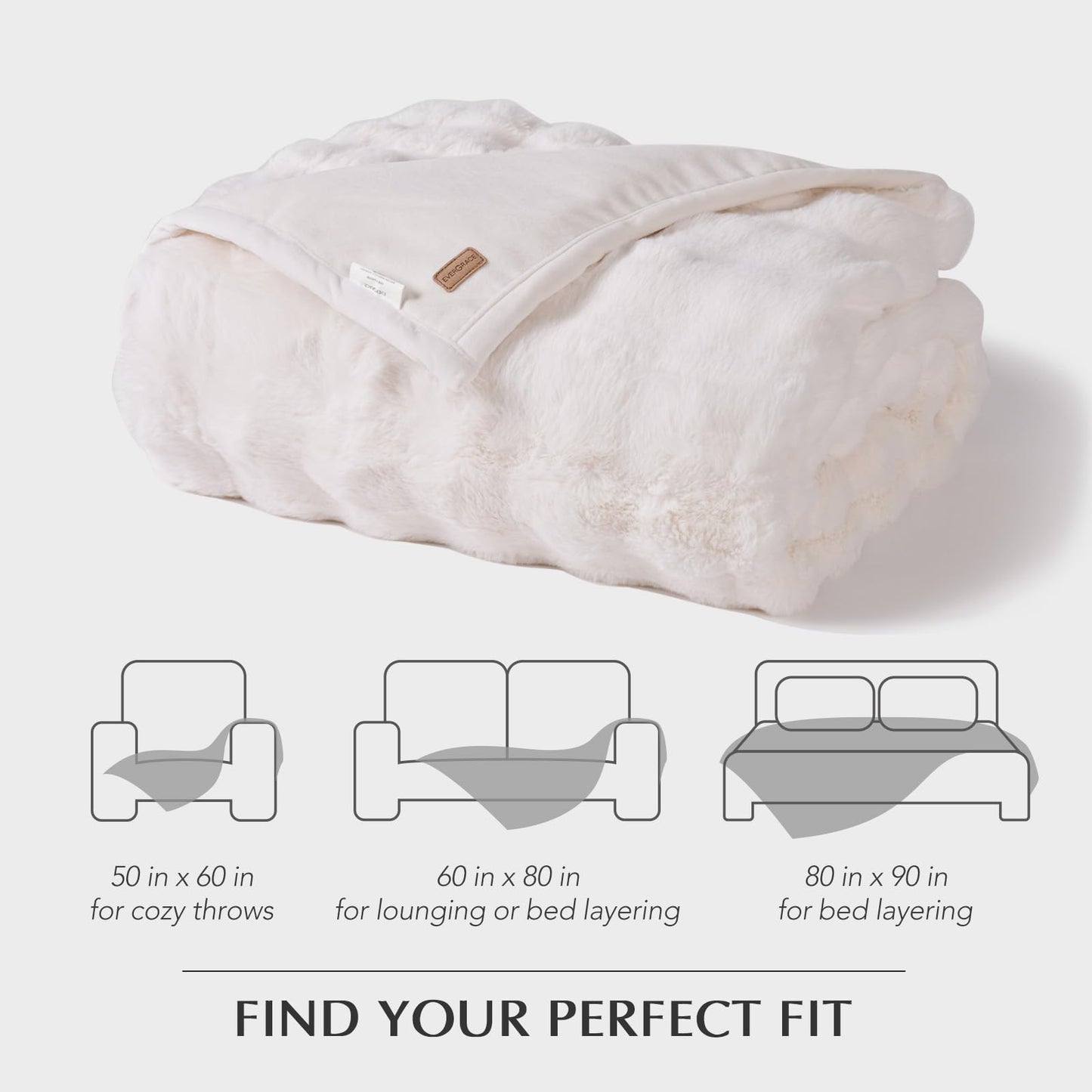EverGrace Ultra Soft Luxury Fluffy Faux Rabbit Fur Throw Blanket, Thick Warm Bubble Throw for Bed, Cozy Plush Reversible Blankets for Couch, Chair, Sofa, Ivory White, 50x60 Inches