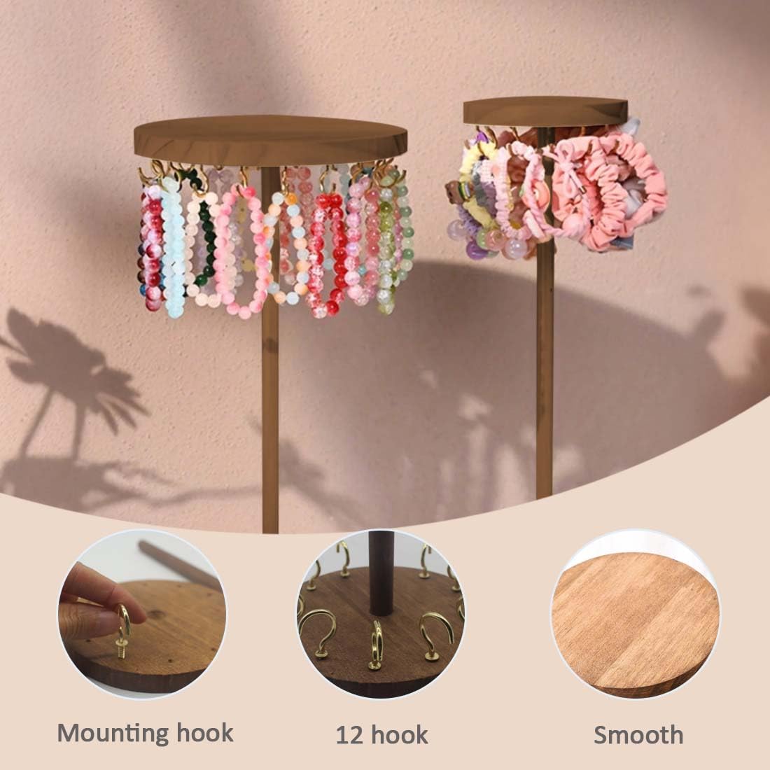 PaWuKi Jewelry Holder Stand, 10" Tall Necklace Organizer Rack, Wood Display Storage for Necklaces, Bracelets, Rings, Earrings, Aesthetic Room Décor for Girls and Women