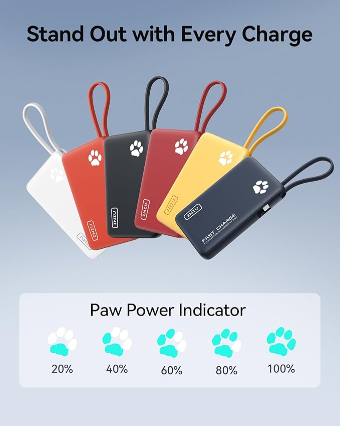 INIU Portable Charger, Slim 45W 10000mAh Power Bank with Build in USB-C Cable for Travel, Fast Charging USB C in&Out Battery Pack, External Phone Charger for iPhone 17 16 15 Samsung S25 S24 Google etc