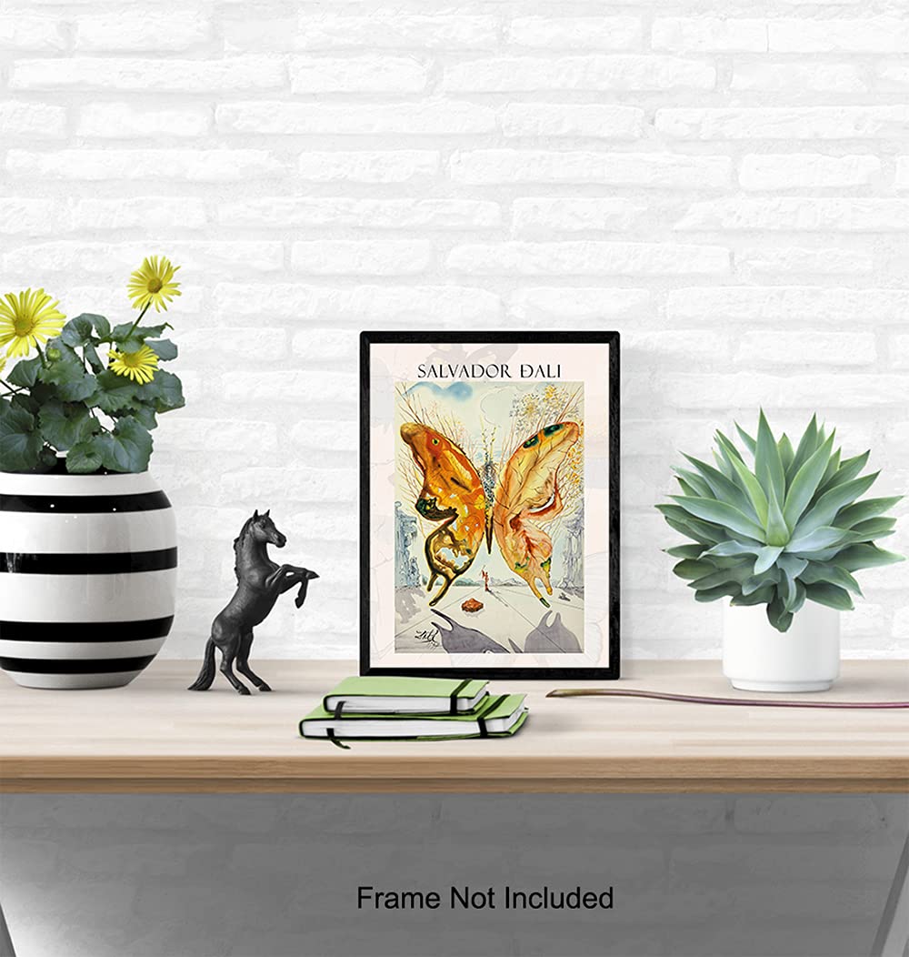 Salvador Dali Wall Art & Decor Print - Gallery Wall Art - Museum Poster - Modern Surrealism Artwork - Contemporary Print - Butterfly Picture - Living Room, Bedroom - Women, Men, Housewarming Gift