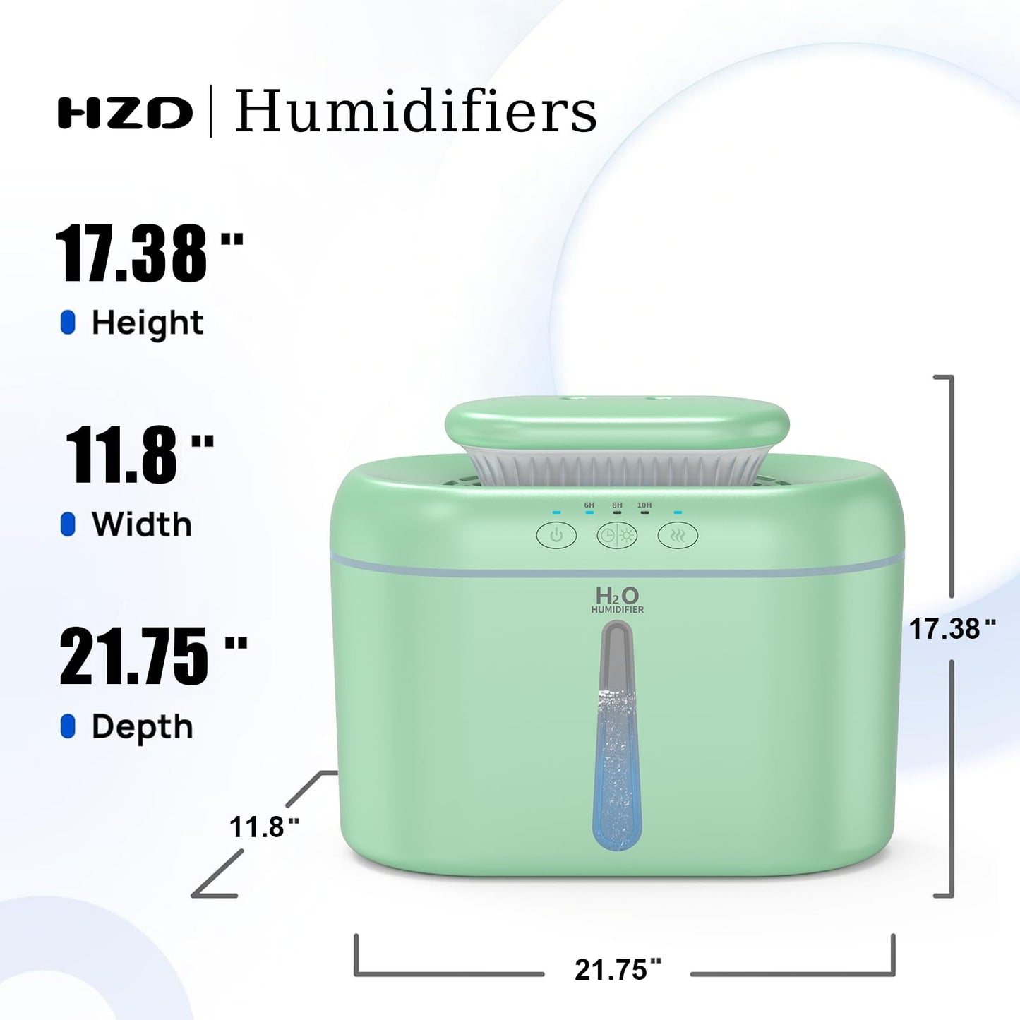 HZD Humidifiers for Bedroom 2L Large Tank for Long Runtime, Gentle Mist 26dB Quiet Runtime Easy to Fill & Clean Can Timed Humidifier for Home, Baby, Nursery, Plants, Night Light (Green)