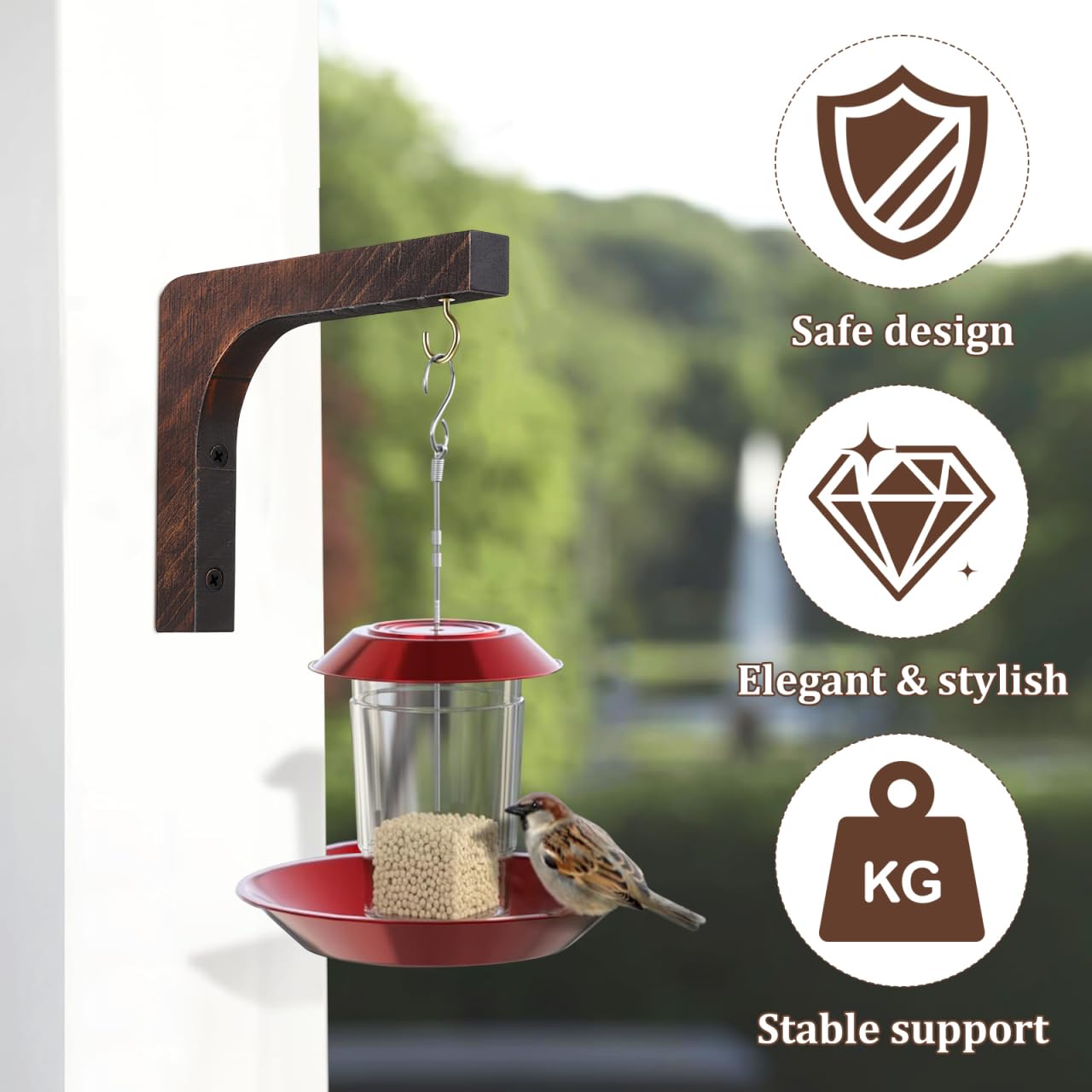 POPETPOP Wooden Plant Hanger Hooks for Indoor Hanging Plants, 6-Inch Farmhouse Hanging Basket for Outdoor Planters, Lanterns, Flower Bracket, Wind Chimes