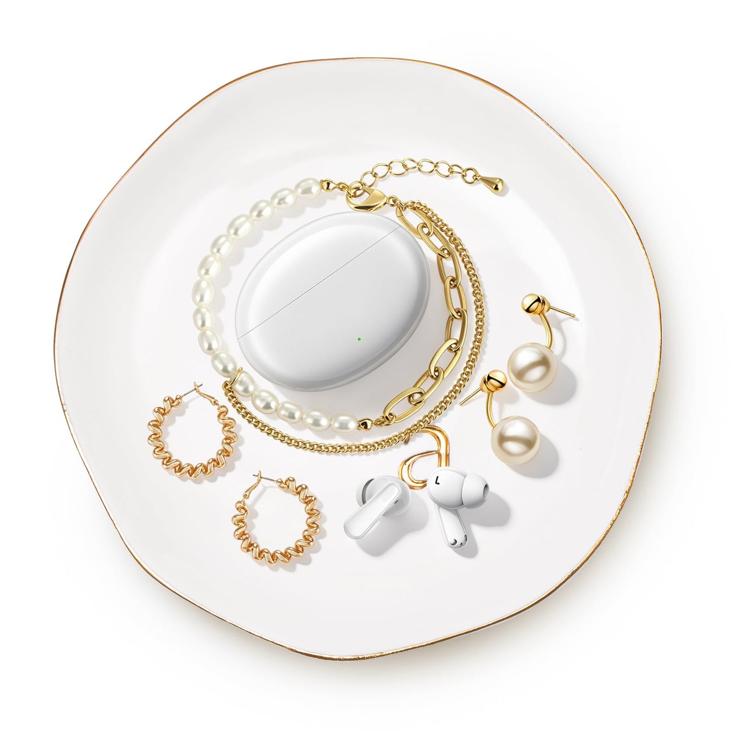 Fyshipin Ceramic Jewelry Tray,Decorative Trinket Dish for Room Decor,Birthday Valentine's Day Mother's Day Graduation Christmas Personalized Gift for Women, 4.75", Gold Rim,Engraved Initial c