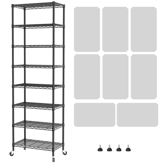 SINGAYE 8 Tier Shelf Organizer Storage Metal Shelves Garage Wire Shelving Unit Pantry Rack Adjustable Standing Storage for Kitchen Closet Laundry Bathroom Pantry 12" D x 22" W x 74" H Black