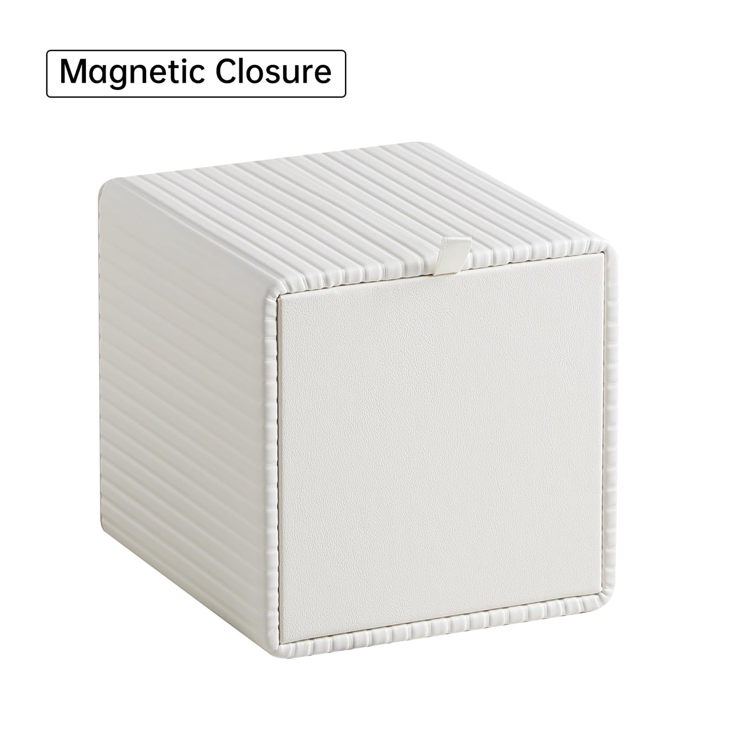 MEIBOOCH PU Leather Tissue Box Cover Square Tissue Box Holder with Magnetic Closure (Ivory)