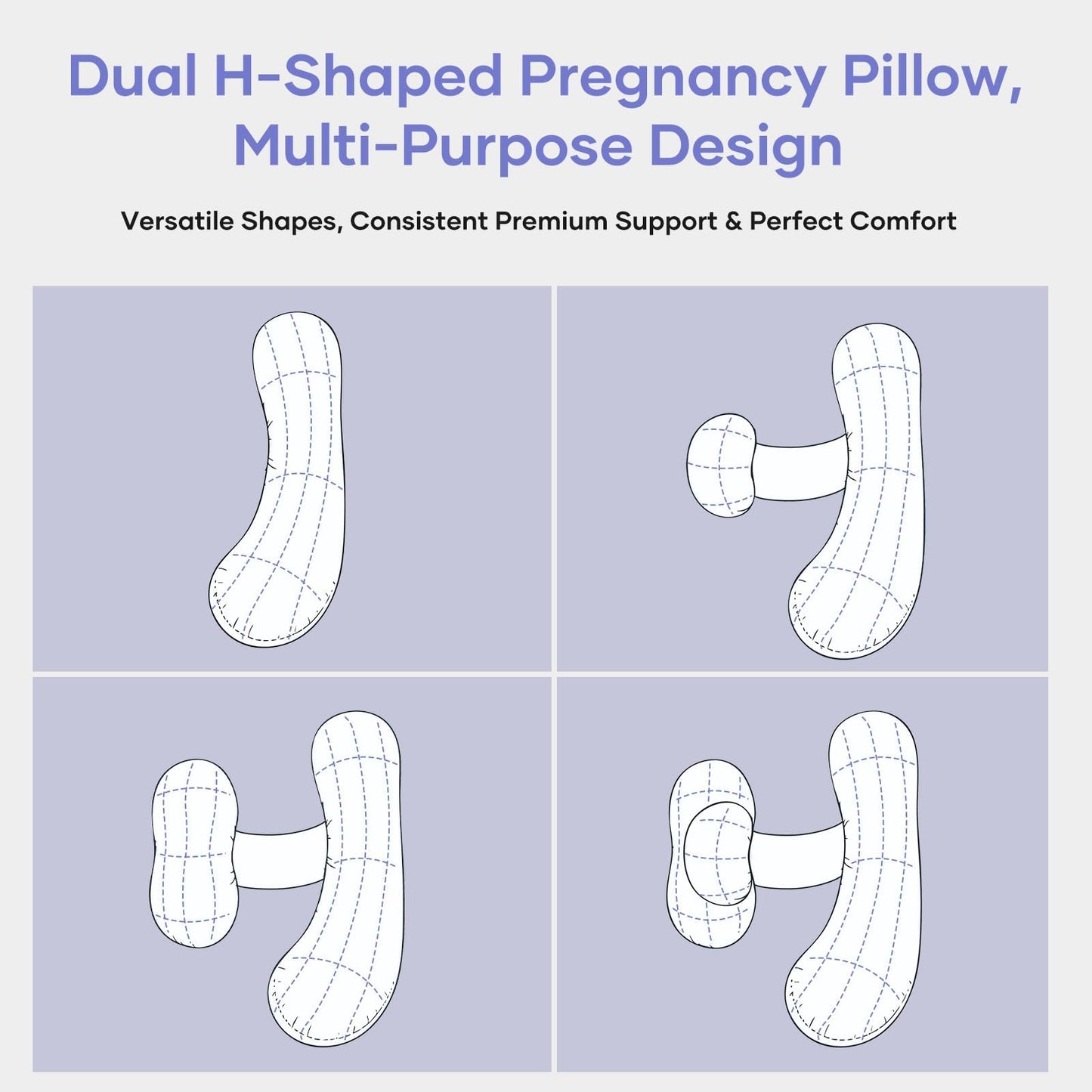 Pregnancy Pillows for Side Sleeping - Adjustable Belly & Back Support Pillow,H Shaped Full Body Maternity Pillow with Cooling Removable Cover, for Pregnant Women and Adults(Grey)