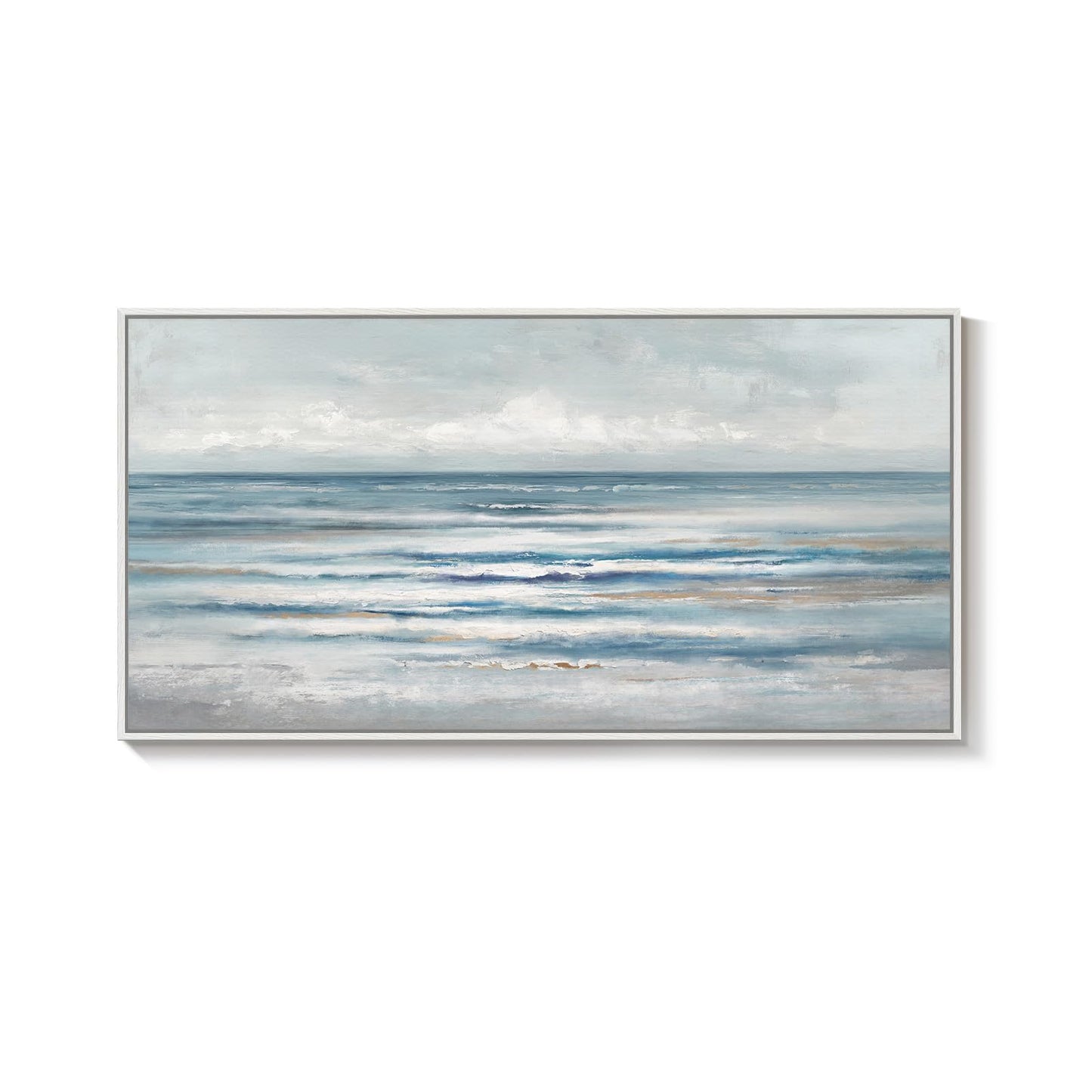 Large Framed Coastal Abstract Landscape Wall Art for Living Room, Horizontal Beach Wave Scenic Canvas Artwork for Walls, Ocean Seascape Picture Print for Dining Room Bedroom Office Wall Decor, 60x30 in