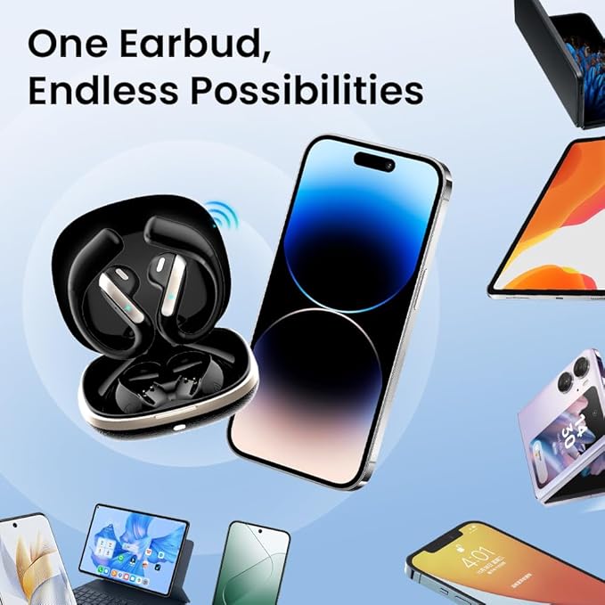 Open Ear Bluetooth 5.3 Earbuds, Wireless Headphones Sport Over Earphones Built-in Mic with Ear Hooks, 58H Playtime Ear Buds Fast Charging, IPX7 Waterproof for Running/Workout-Off White