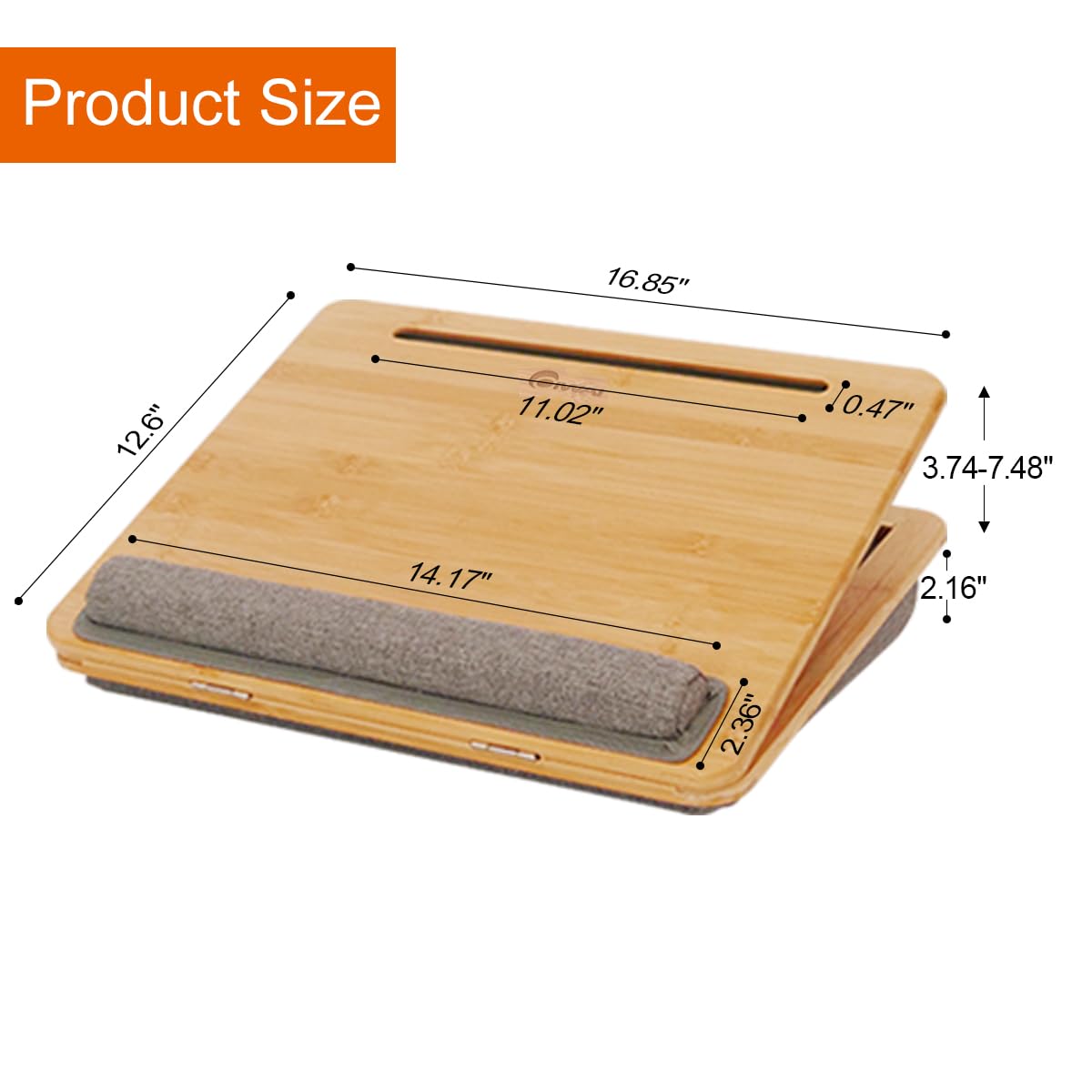 Adjustable Bamboo Lap Desk with Cushion - 5 Tilting Angles Ergonomic Laptop Bed Tray for Computers 15 inches or Less, Phone & Tablet Holder Slot, Dual Bolster for Comfort on Couch, Bed, Sofa & Car