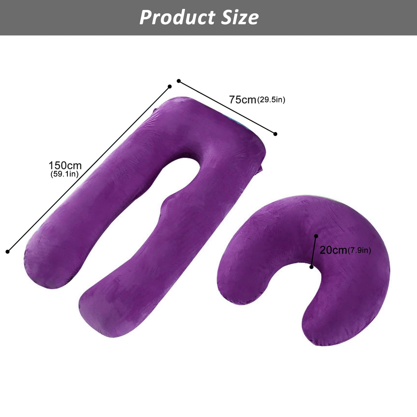 Daitore Pregnancy Pillows for Sleeping, 59 Inch U-Shaped Full Body Pillow, Maternity Pillow with Removable Cover, Support for Back Legs Belly HIPS, Body Pillows for Adults Pregnancy Must Haves, Purple