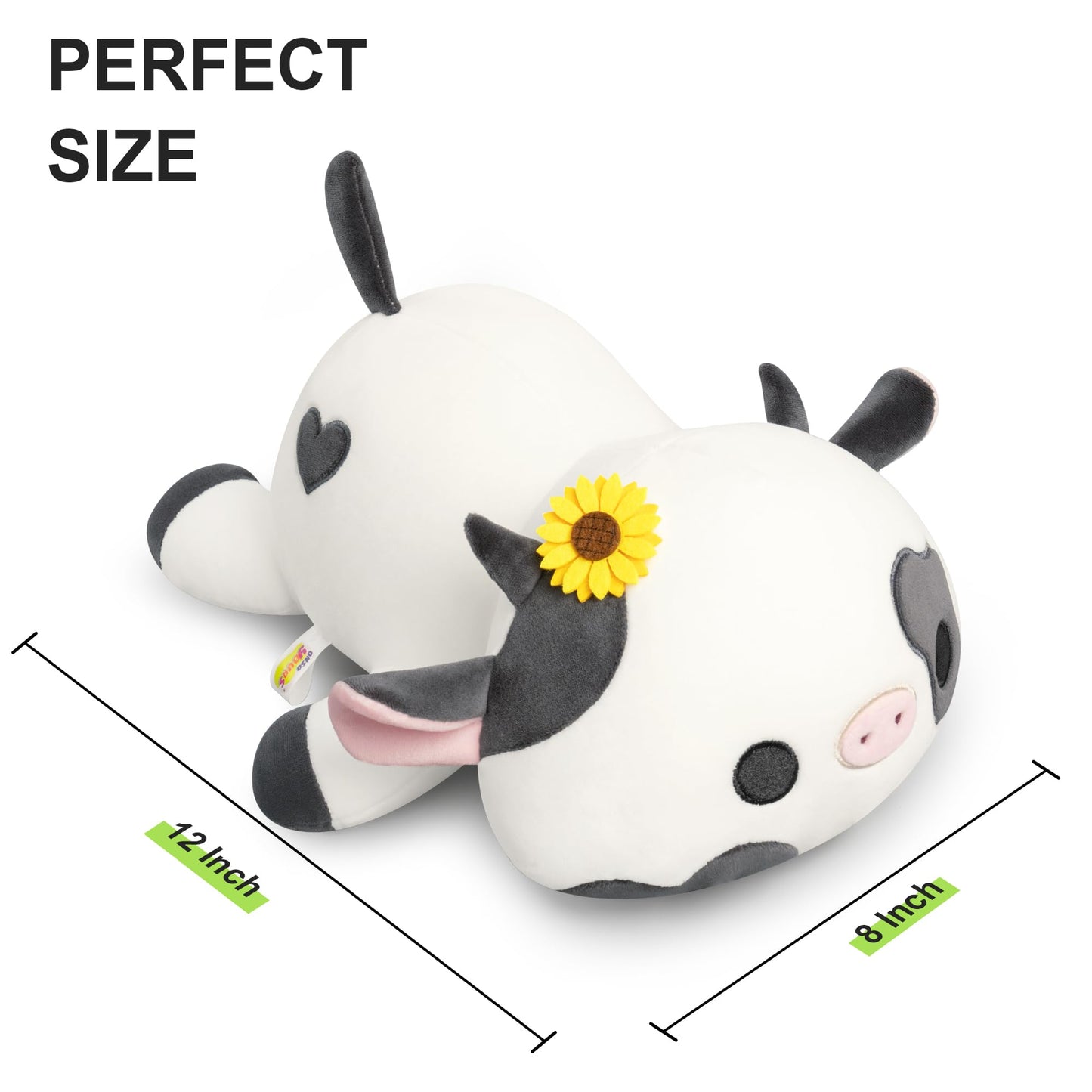 Onsoyours Cute Cow Plushie with Sunflower Headwear, Soft Stuffed Milk Love Cow Squishy Plush Animal Toy Flower Cow Pillow Gift for Kids (Sunflower Cow, 12")