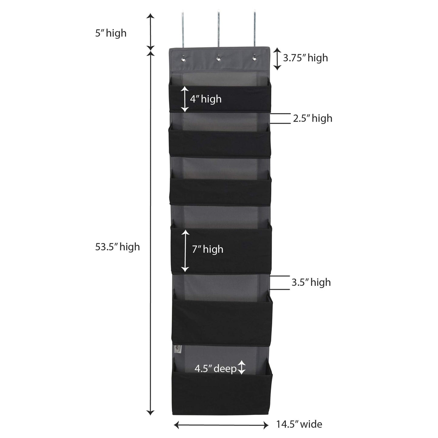 Household Essentials 6 Pocket Over‑The‑Door Organizer in Non‑Woven Fabric with Reinforced Siding, Foldable Storage, Black