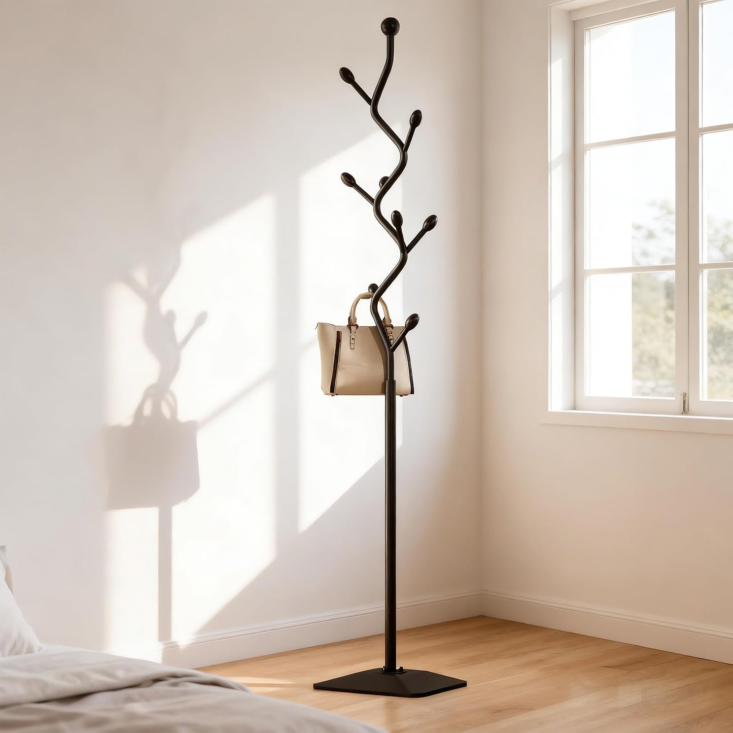 ZHBHYZ Tree-shaped coat rack stand,Metal coat tree with 8 Hooks and sturdy cast iron base,Heavy Duty coat rack freestanding coat hanger stand for Clothes Hats Scarfs Purses (black)